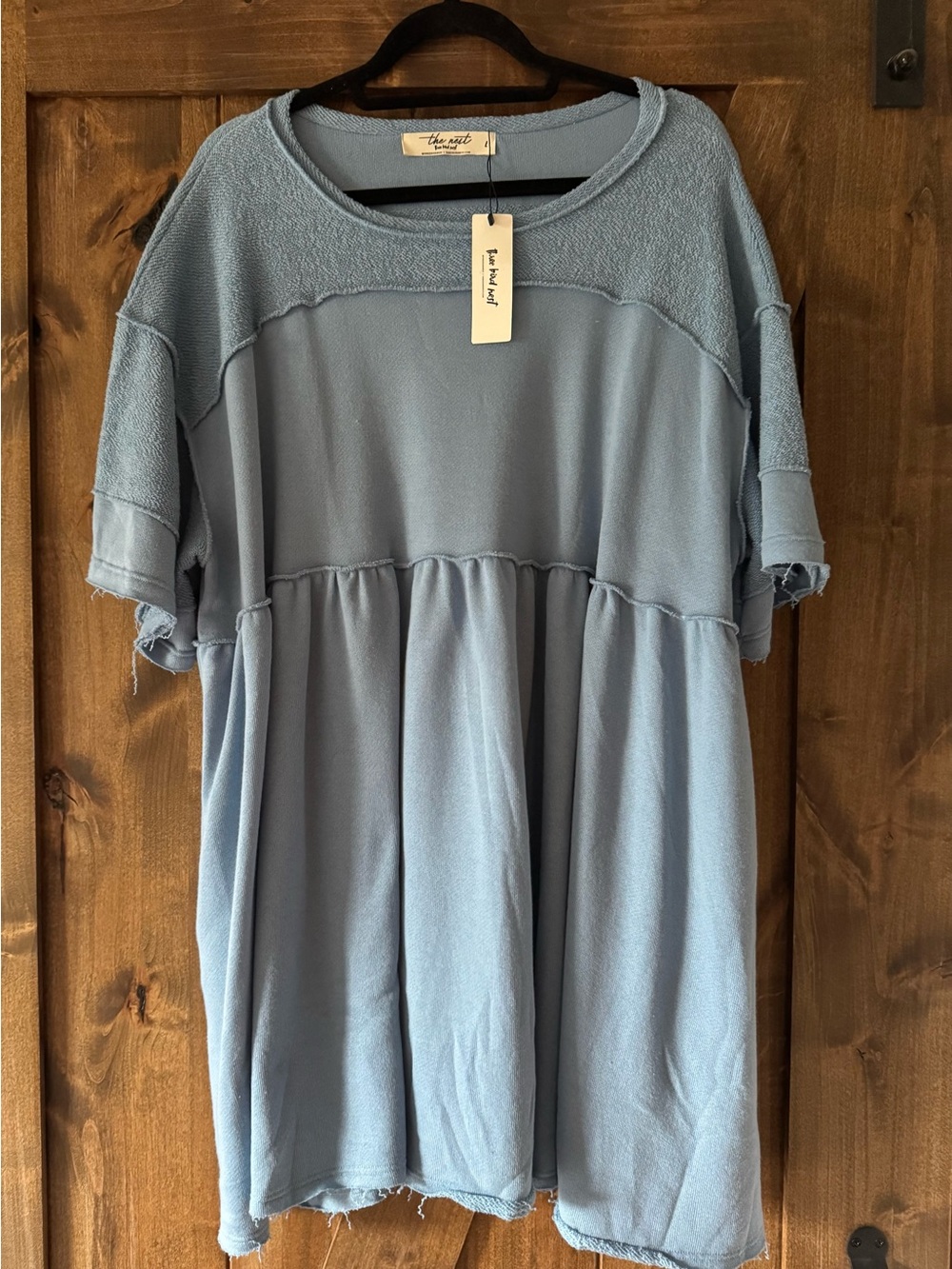 Three Bird Nest Dusty Blue Relaxed Short Sleeve Tunic - NWT!